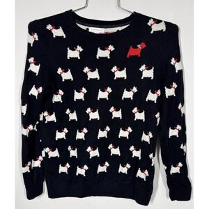 Charter Club Black Knit‎ Sweater Scottie Dog Bow Print Coquette Cottagecore M